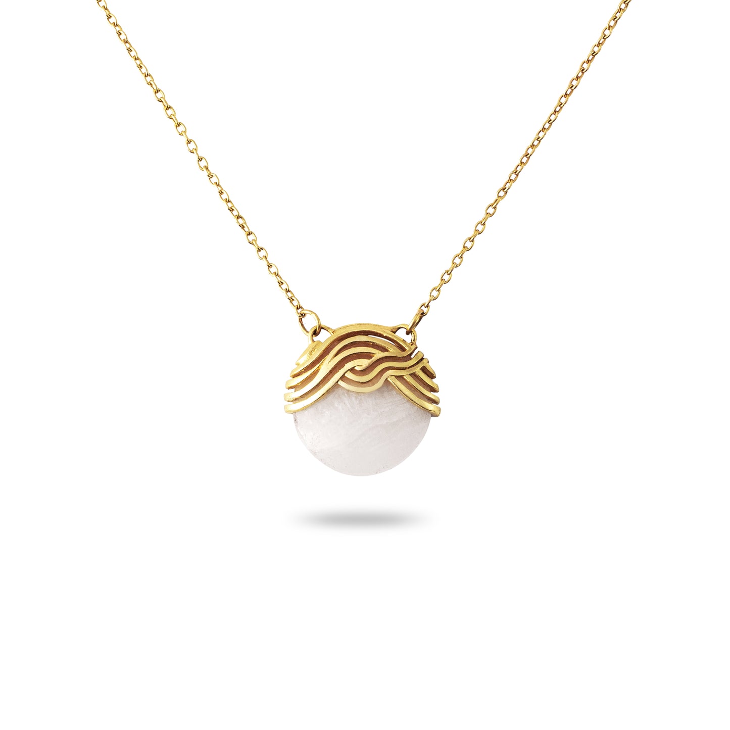 Disk Necklace - 18kt yellow gold with white agate