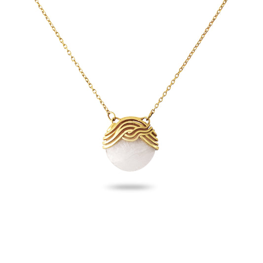 Disk Necklace - 18kt yellow gold with white agate