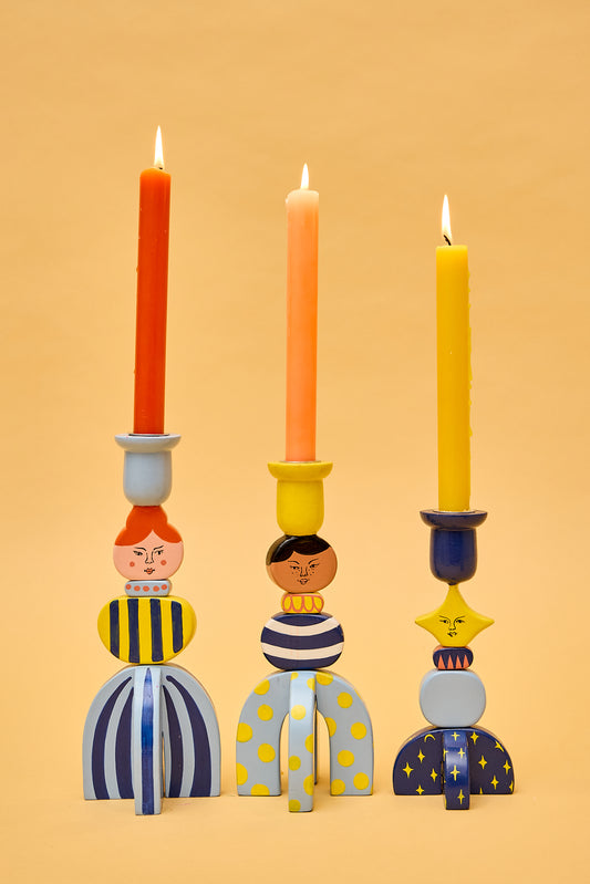 Party People Stackable Hand Painted Candlesticks