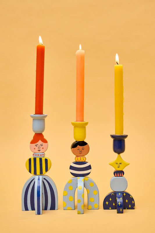 Party People Stackable Hand Painted Candlesticks