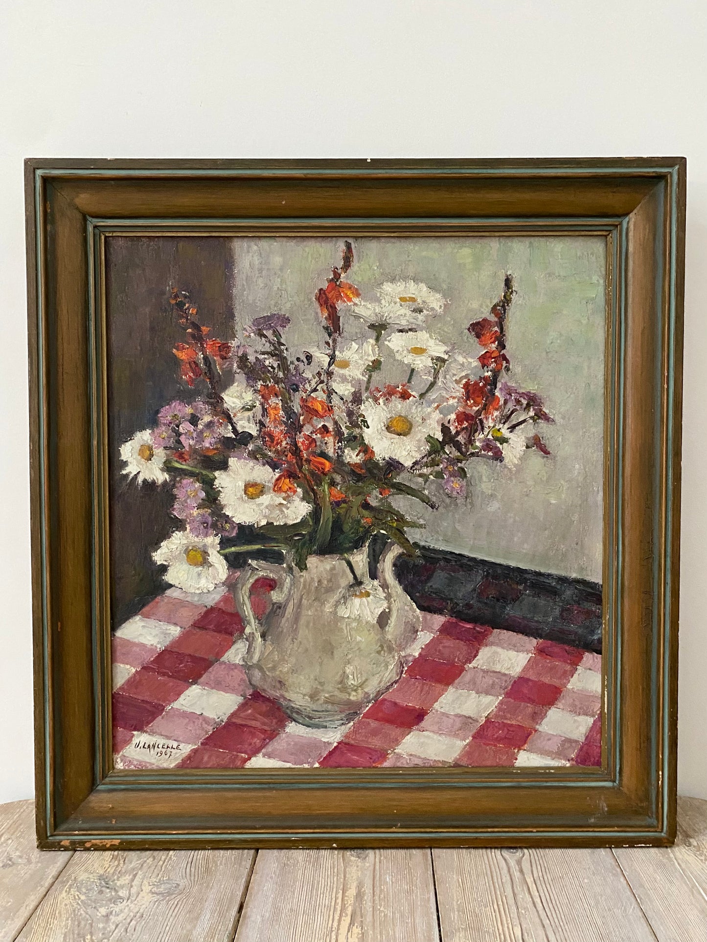 Mid century Framed Floral Oil Painting