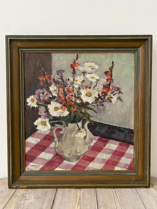 Mid century Framed Floral Oil Painting