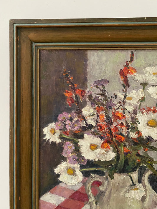 Mid century Framed Floral Oil Painting