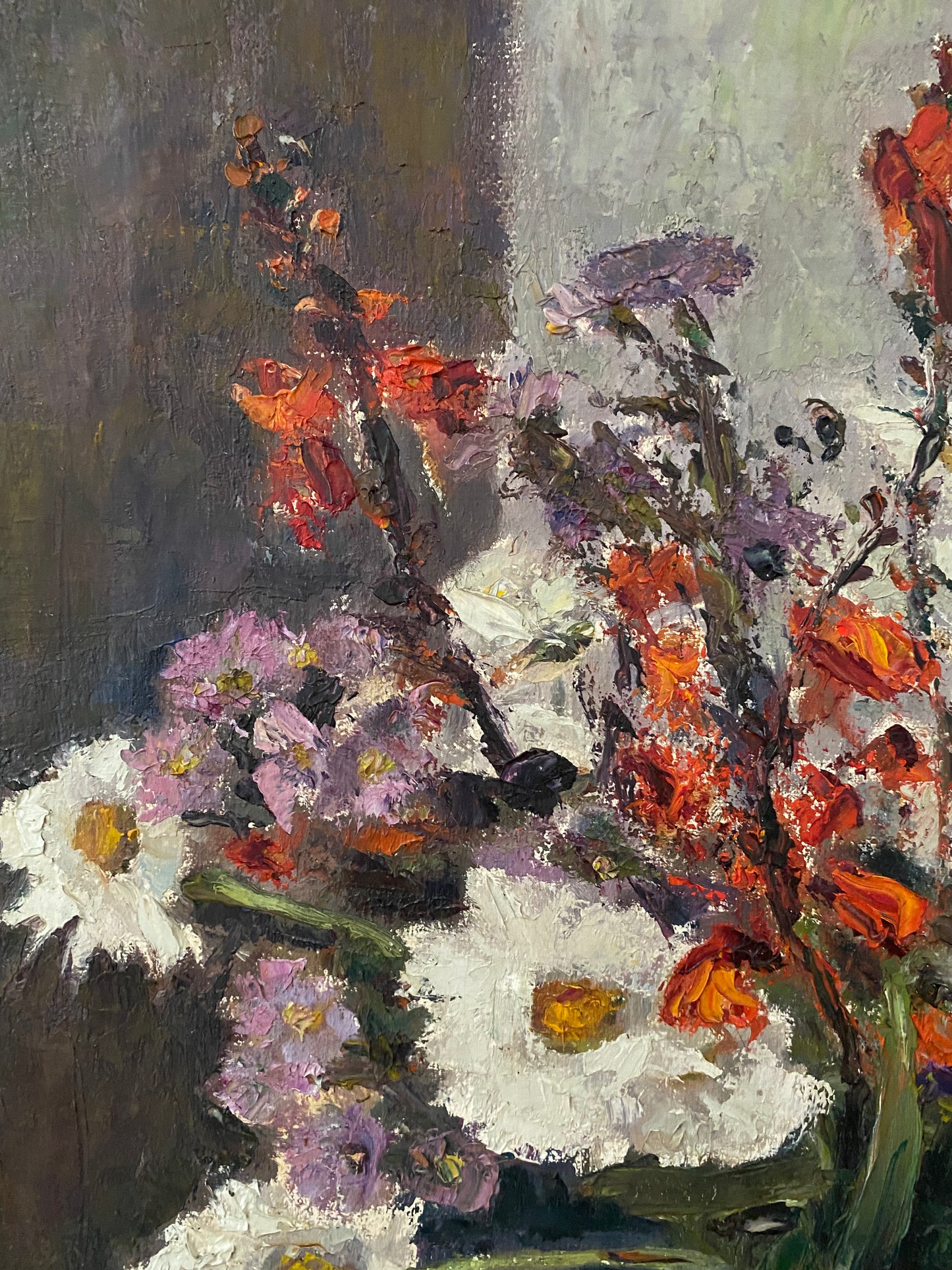 Mid century Framed Floral Oil Painting