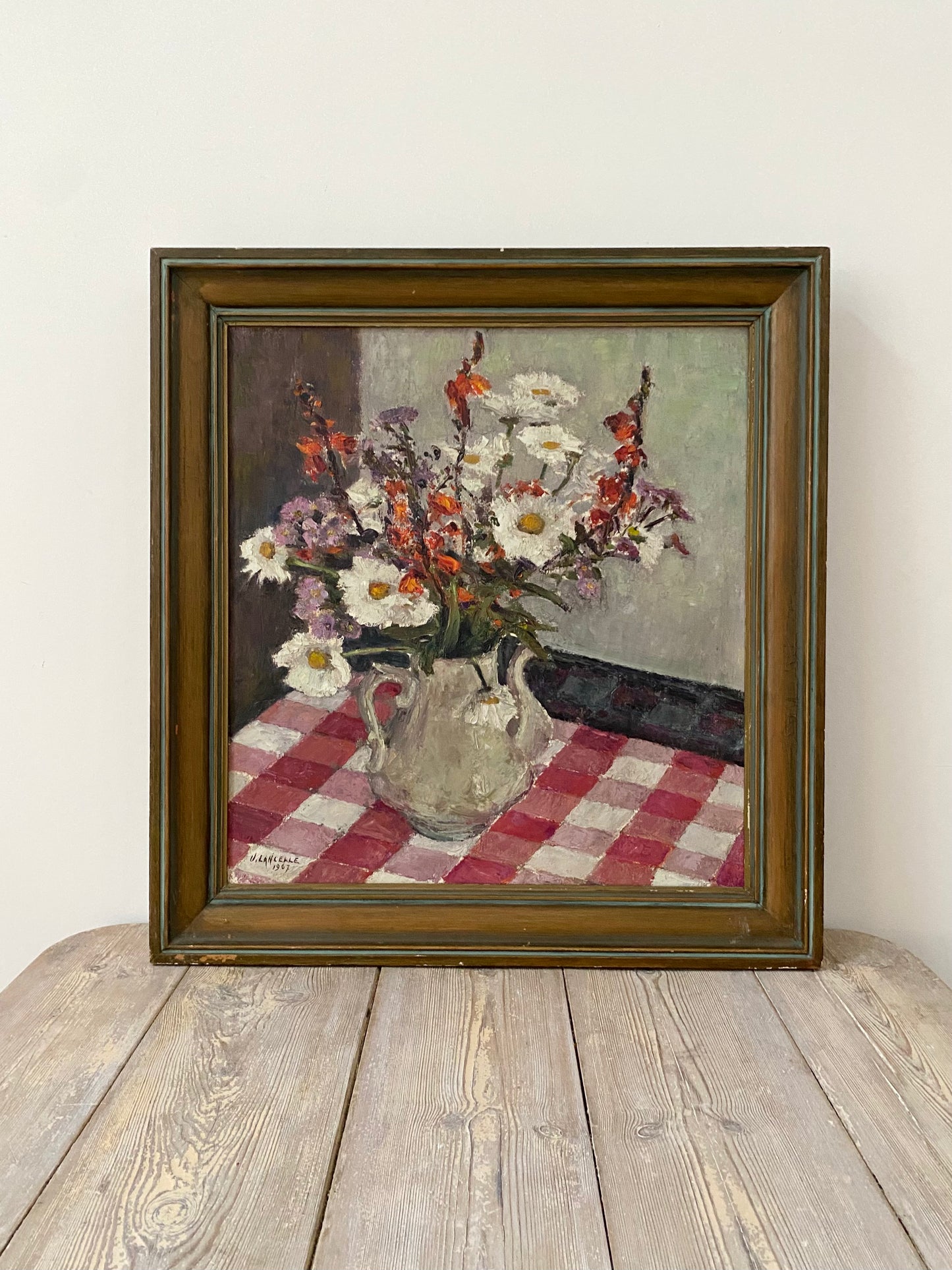 Mid century Framed Floral Oil Painting