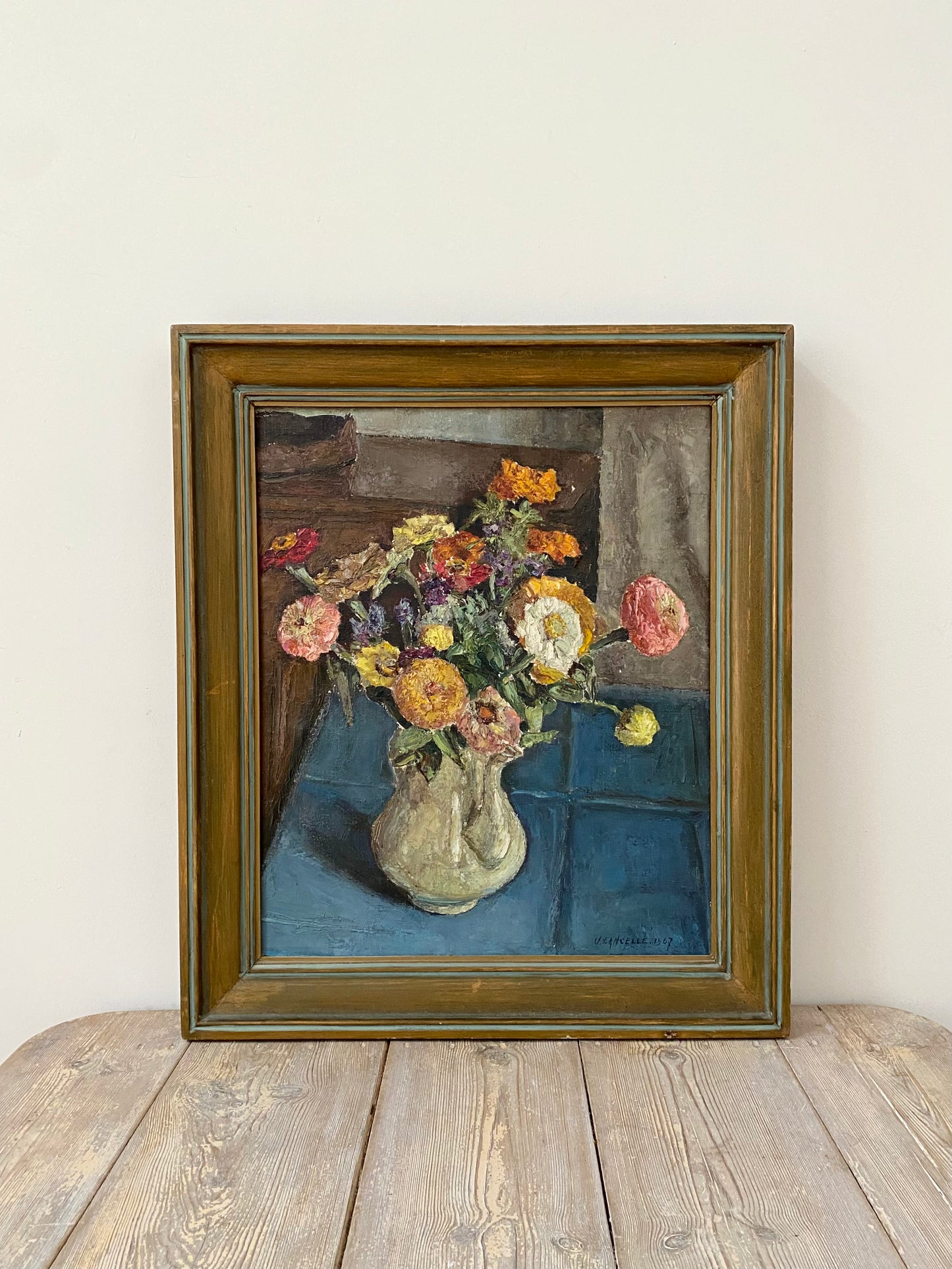 Mid century Framed Floral Oil Painting