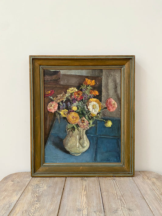 Mid century Framed Floral Oil Painting