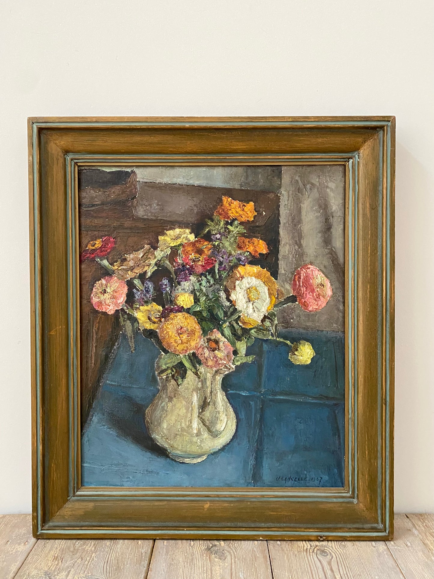 Mid century Framed Floral Oil Painting