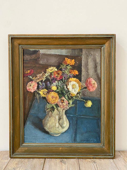 Mid century Framed Floral Oil Painting