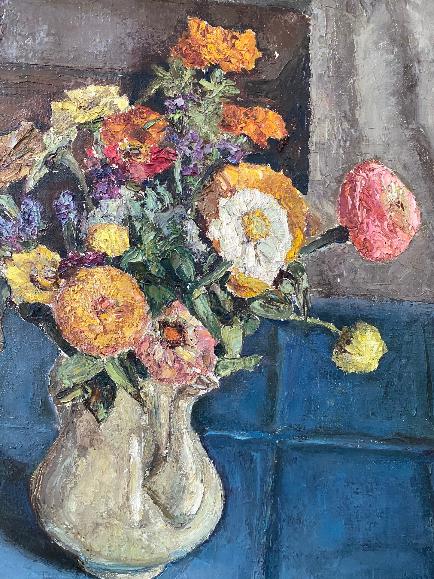 Mid century Framed Floral Oil Painting