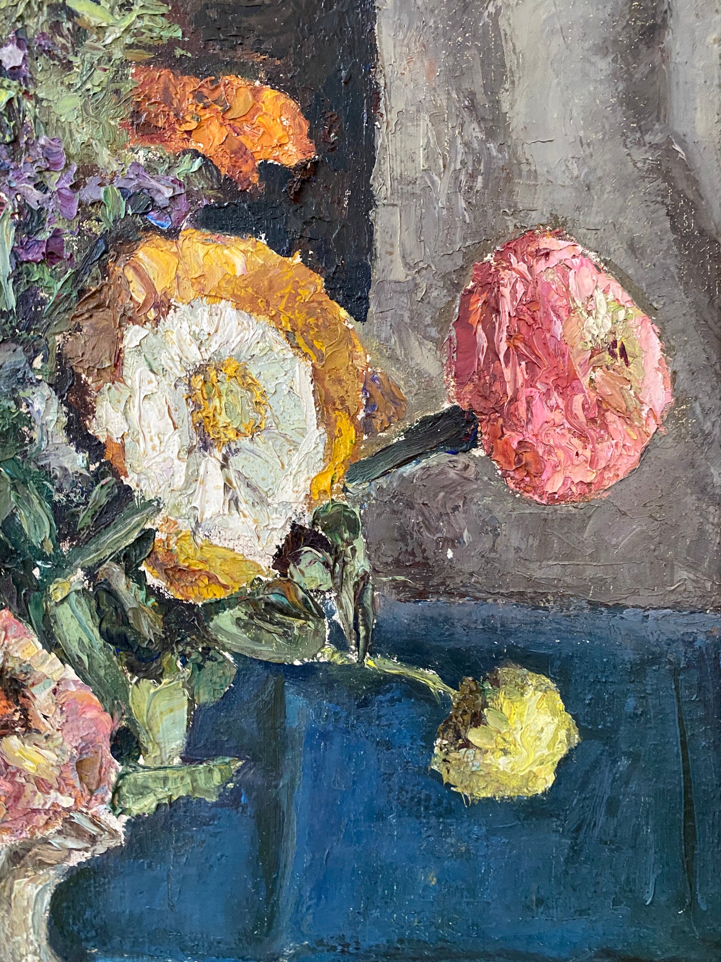 Mid century Framed Floral Oil Painting