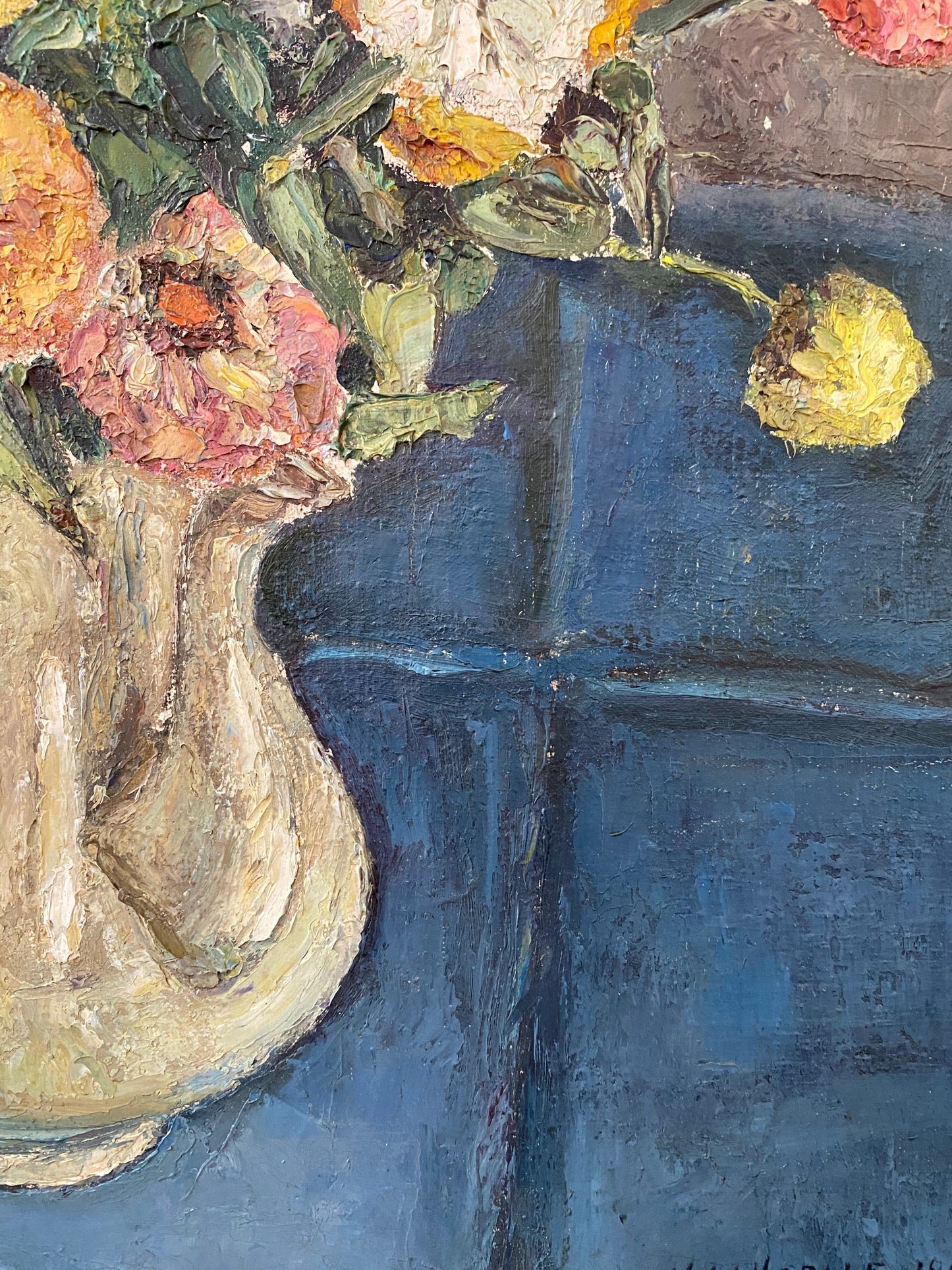 Mid century Framed Floral Oil Painting