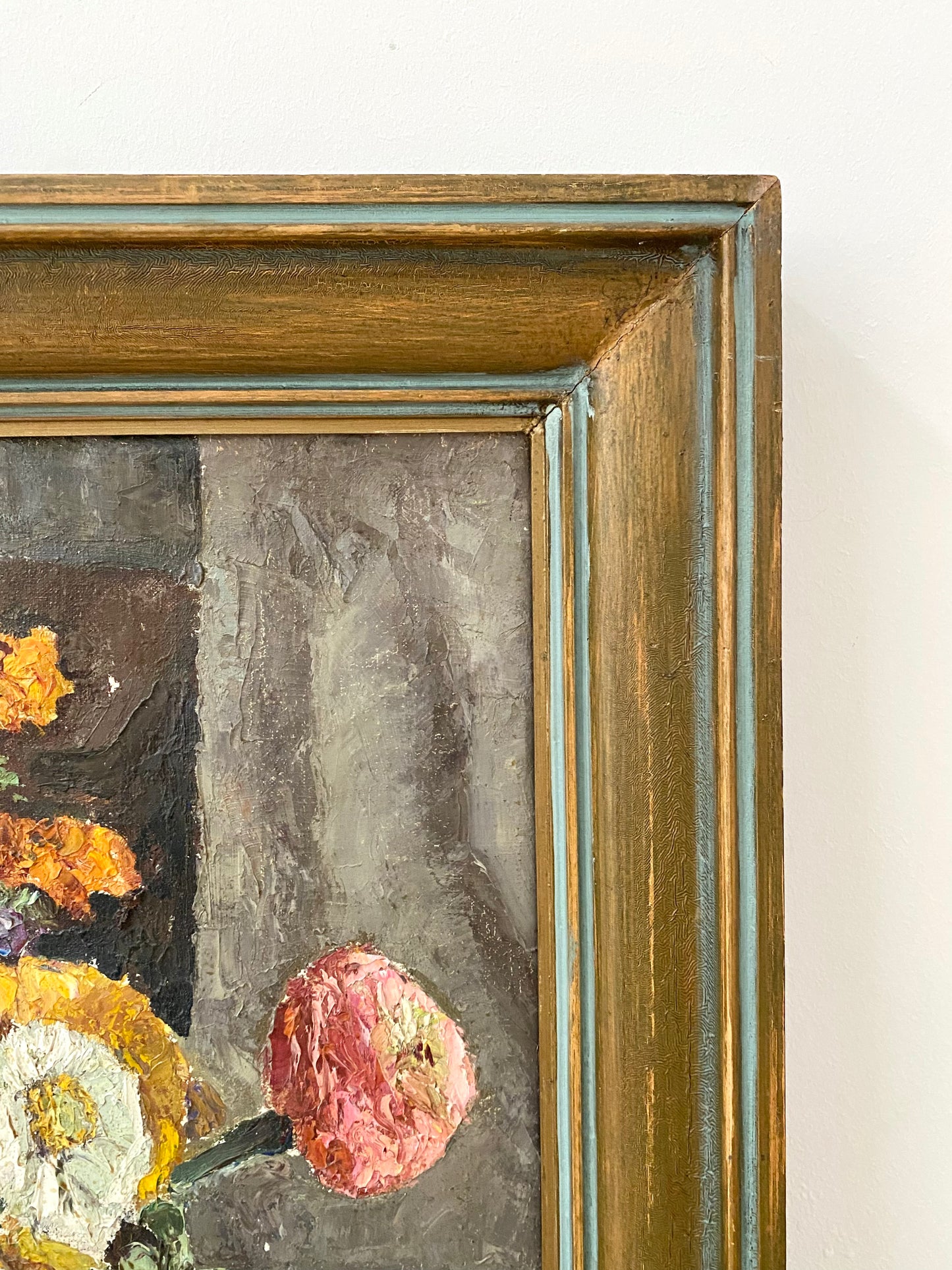 Mid century Framed Floral Oil Painting