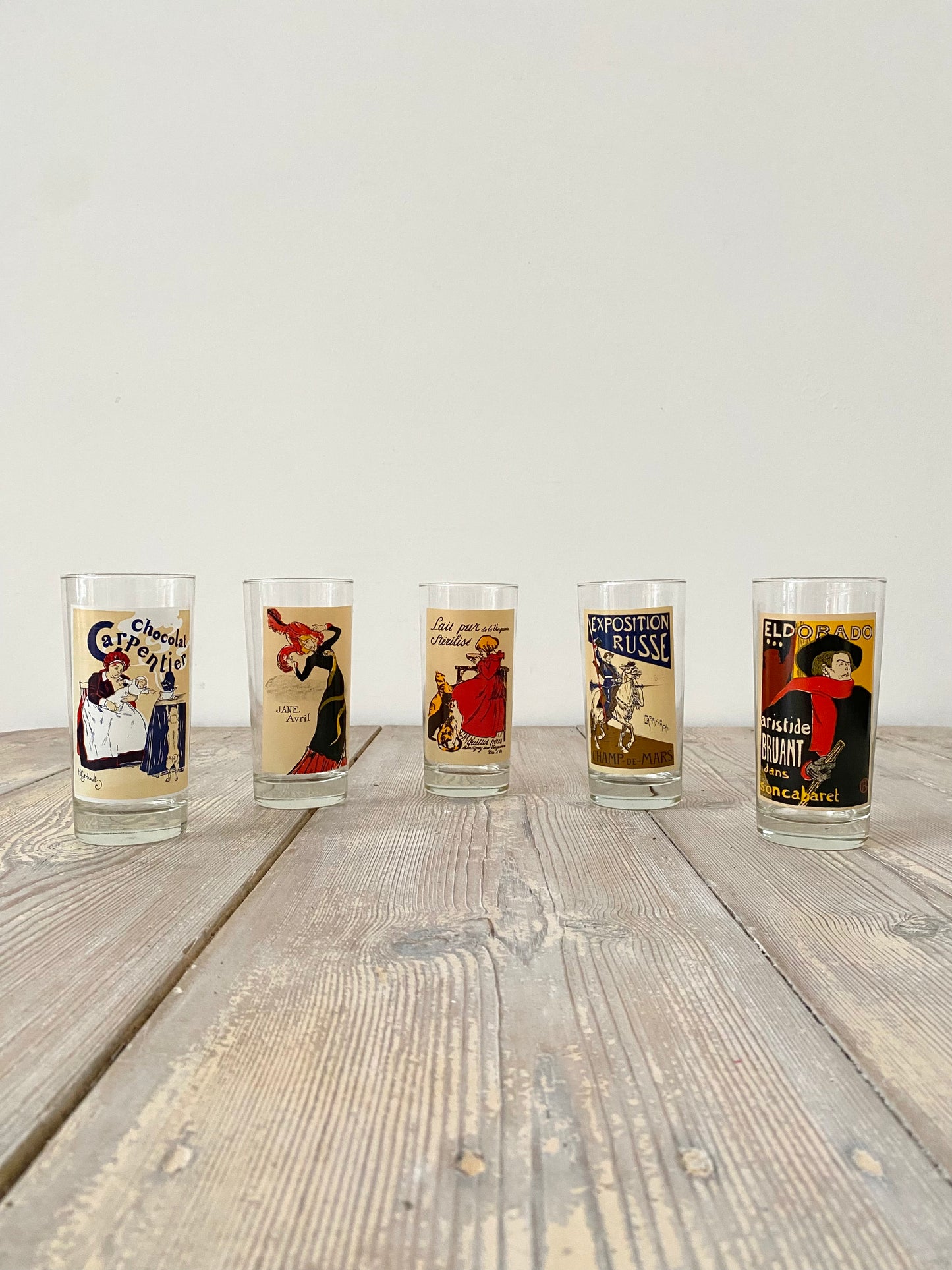 Set of five vintage French Cafe glasses