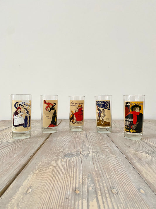 Set of five vintage French Cafe glasses