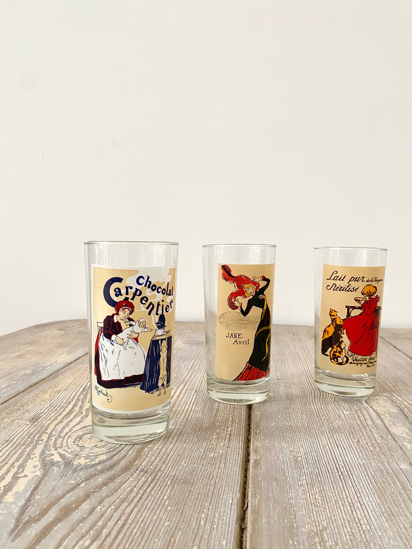 Set of five vintage French Cafe glasses