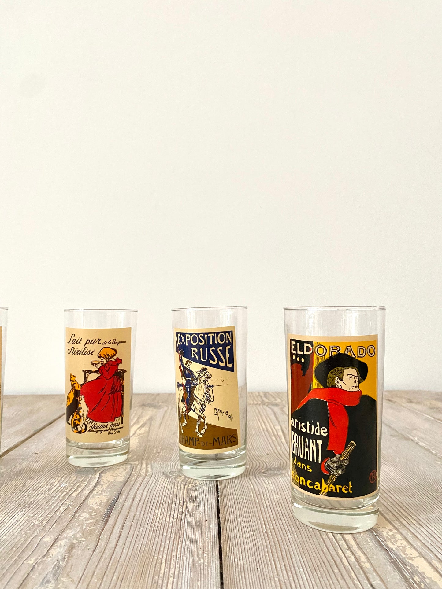 Set of five vintage French Cafe glasses