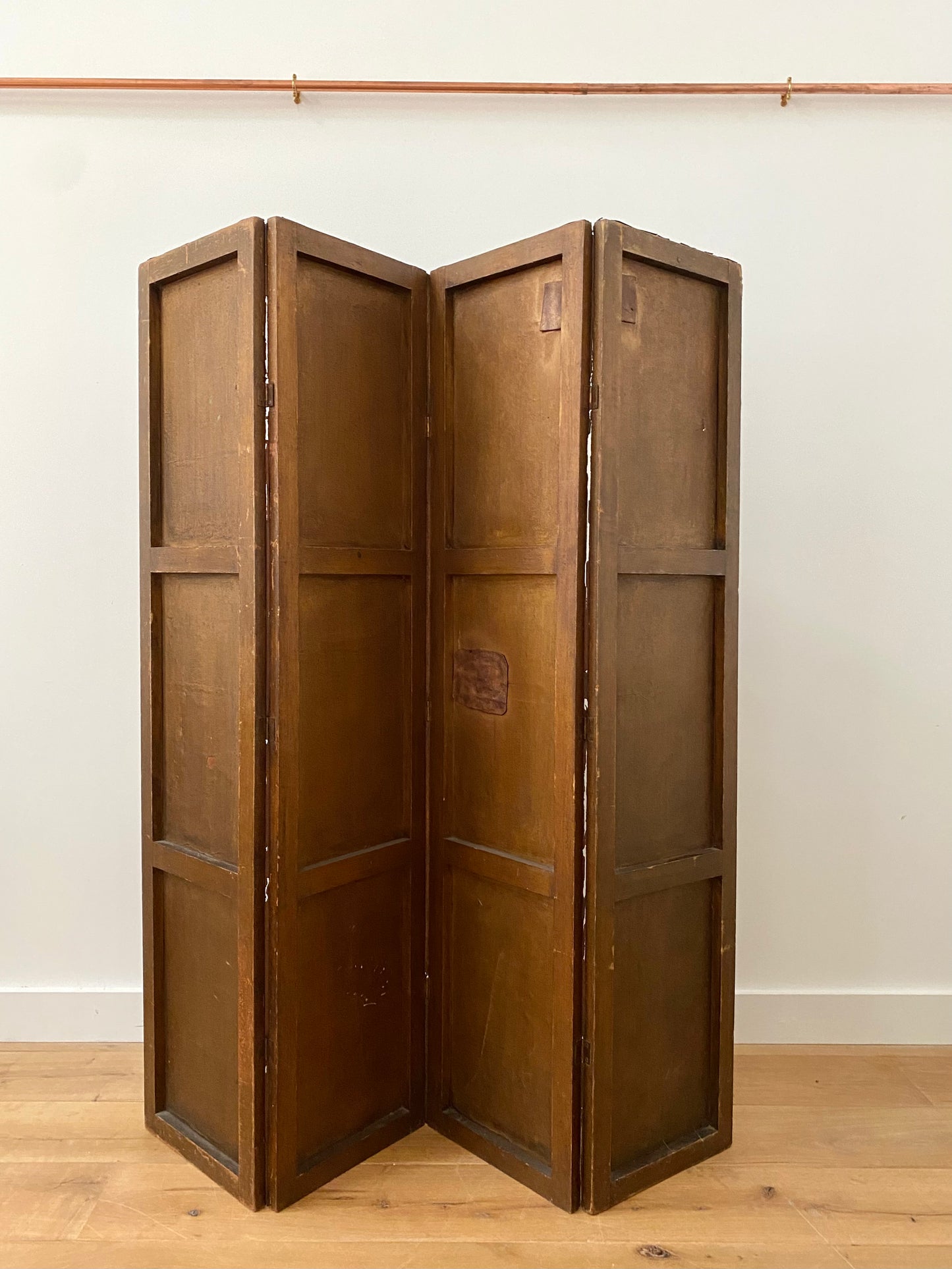 French 1880 Hand Painted Leather Four Screen Room Divider