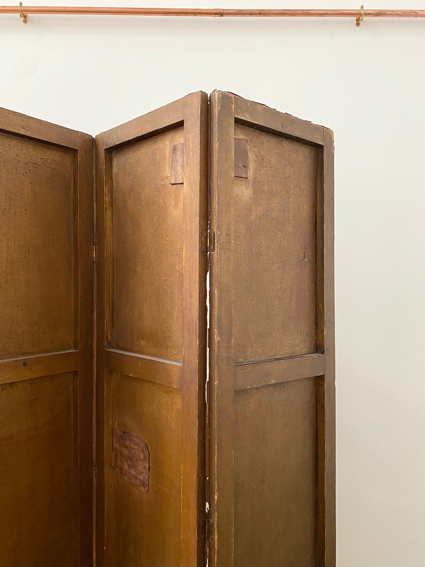 French 1880 Hand Painted Leather Four Screen Room Divider